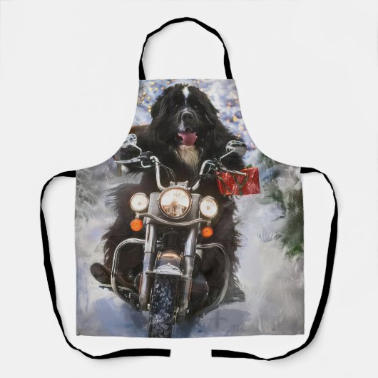 Newfoundland Hond Rijden Motorfiets Kerstmis Schort (Voorkant)