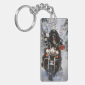Newfoundland Hond Rijden Motorfiets Kerstmis Sleutelhanger (Voorkant Links)