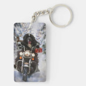 Newfoundland Hond Rijden Motorfiets Kerstmis Sleutelhanger (achterkant)