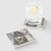 Newfoundland Hond Rijden Motorfiets Kerstmis Stenen Onderzetter (Zijkant)