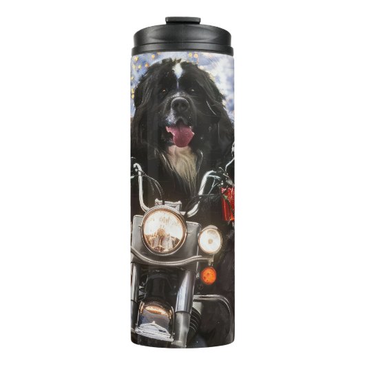 Newfoundland Hond Rijden Motorfiets Kerstmis Thermosbeker (Voorkant)