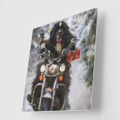 Newfoundland Hond Rijden Motorfiets Kerstmis Vierkante Klok (Hoek)