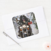 Newfoundland Hond Rijden Motorfiets Kerstmis Vierkante Sticker (Envelop)