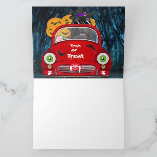 Newfoundland-hond rijdt auto griezelige Halloween Kaart (Binnen)