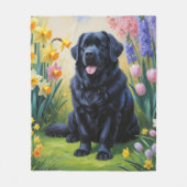 Newfoundland Hond Spring Bloemen Schilderen Fleece Deken (Voorkant)