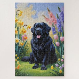 Newfoundland Hond Spring Bloemen Schilderen Legpuzzel