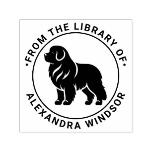 Newfoundland-hond Staand Sil Bibliotheek Boek Naam Zelfinktende Stempel