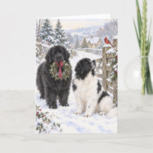 Newfoundland honden in een winter wonderland kaart