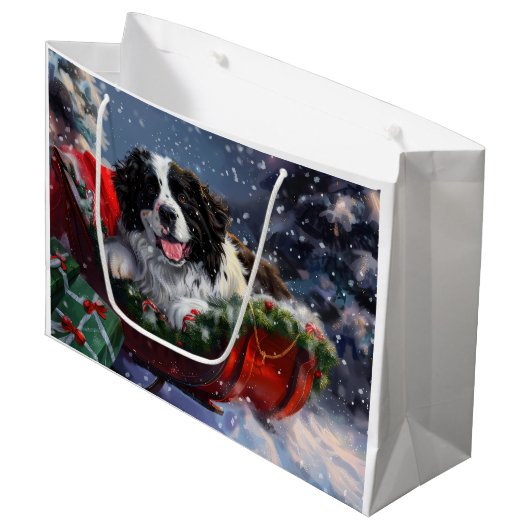 Newfoundland Honden Kerst Feestelijk Groot Cadeauzakje (Voorkant Gekanteld)