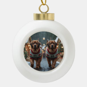 Newfoundland Honden Kerst Sneeuw Vakantie Keramische Bal Ornament