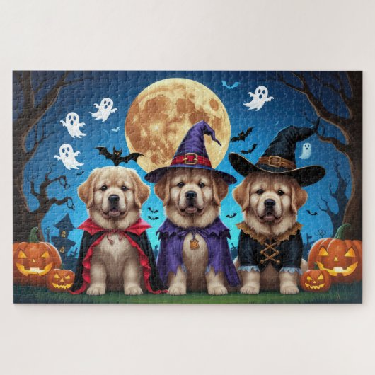 Newfoundland Honden Pompoen Halloween Grappig Legpuzzel (Horizontaal)