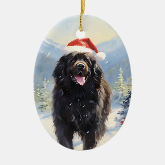 Newfoundland hondenkerst keramisch ornament (Voorkant)