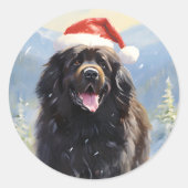 Newfoundland hondenkerst ronde sticker (Voorkant)