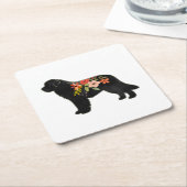 Newfoundland Hondenras Boho Floral Silhouette Kartonnen Onderzetters (Schuin)