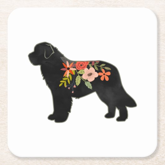 Newfoundland Hondenras Boho Floral Silhouette Kartonnen Onderzetters (Voorkant)