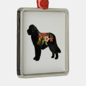 Newfoundland Hondenras Boho Floral Silhouette Metalen Ornament (Rechts)