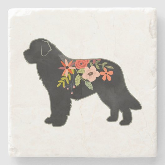 Newfoundland Hondenras Boho Floral Silhouette Stenen Onderzetter (Voorkant)