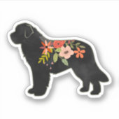 Newfoundland Hondenras Boho Floral Silhouette Sticker (Voorkant)