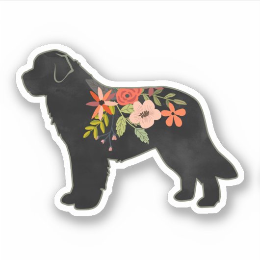 Newfoundland Hondenras Boho Floral Silhouette Sticker (Voorkant)