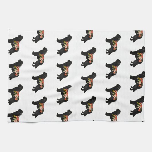 Newfoundland Hondenras Boho Floral Silhouette Theedoek (Horizontaal)