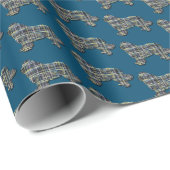 Newfoundland Hondensilhouet Y&B Raster Blauw Cadeaupapier (Rol Hoek)