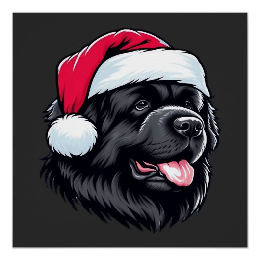 Newfoundland in a Santa Hat Classic T-Shirt Perfect Poster (Voorkant)