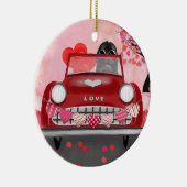 Newfoundland in auto met harten keramisch ornament (Rechts)