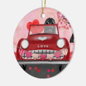 Newfoundland in auto met harten keramisch ornament (Links)