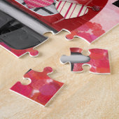 Newfoundland in auto met harten legpuzzel (Zijkant)