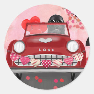 Newfoundland in auto met harten ronde sticker