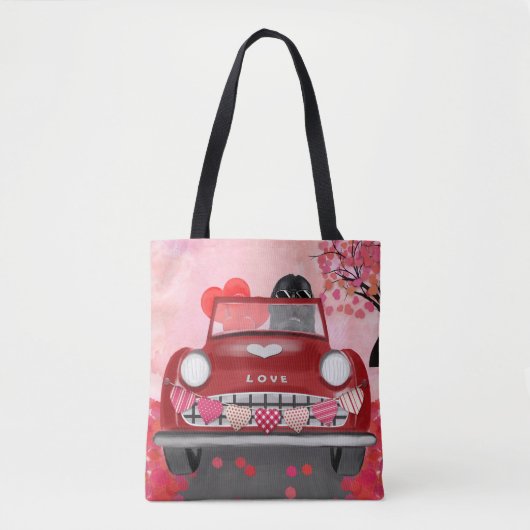 Newfoundland in auto met harten tote bag (Voorkant)