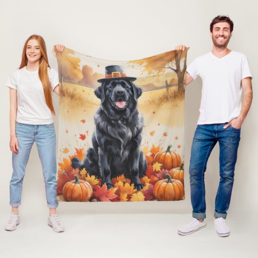 Newfoundland in de herfstbladeren dankdag kunst fleece deken (In situ)