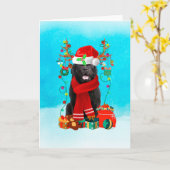 Newfoundland in de sneeuw met kerstcadeaus kaart (Gele Bloem)