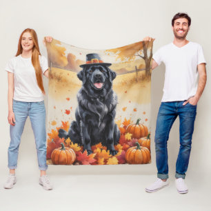 Newfoundland in herfstbladeren dankdag kunst fleece deken