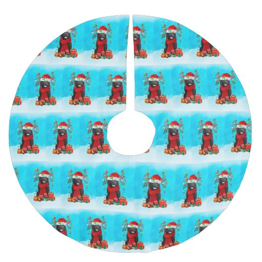 Newfoundland in sneeuw met kerstcadeaus kerstboom rok (Voorkant)