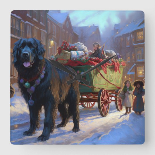 Newfoundland Kerstfeest Periode Vierkante Klok (Voorkant)