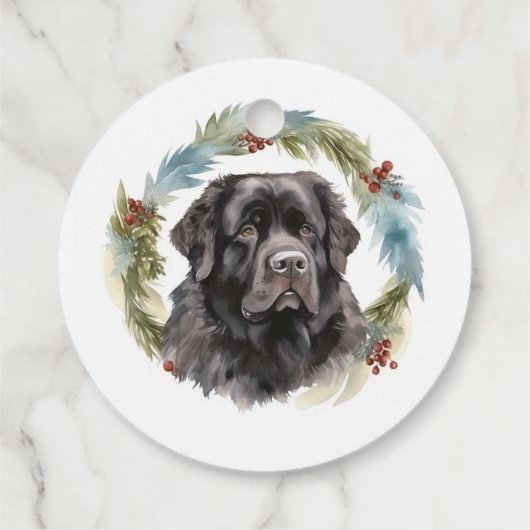 Newfoundland Kerstkrans Feestelijke Pup Bedankjes Labels (Achterkant)
