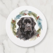 Newfoundland Kerstkrans Feestelijke Pup Bedankjes Labels (Voorkant)