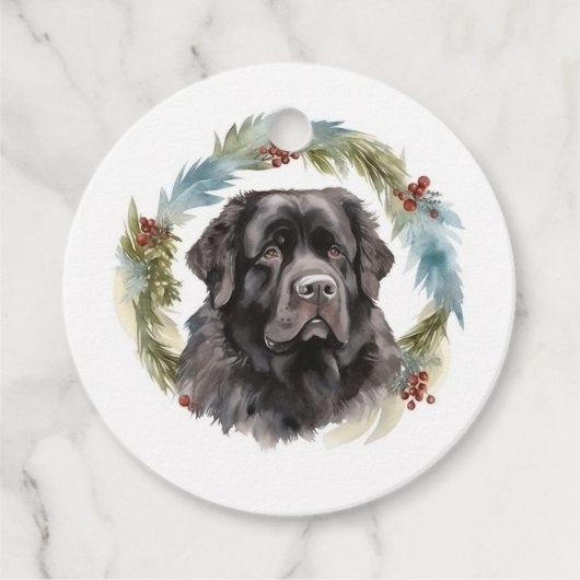 Newfoundland Kerstkrans Feestelijke Pup Bedankjes Labels (Voorkant)