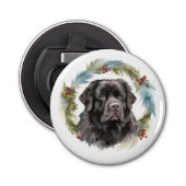 Newfoundland Kerstkrans Feestelijke Pup Button Flesopener (Voorkant)