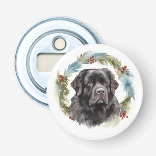 Newfoundland Kerstkrans Feestelijke Pup Button Flesopener