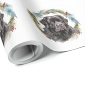 Newfoundland Kerstkrans Feestelijke Pup Cadeaupapier (Rol Hoek)
