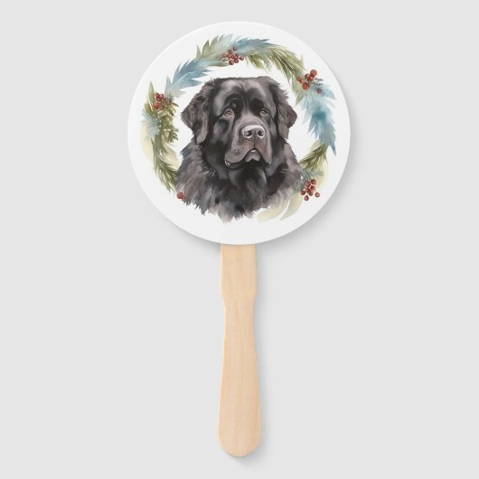 Newfoundland Kerstkrans Feestelijke Pup Handwaaier (Achterkant)