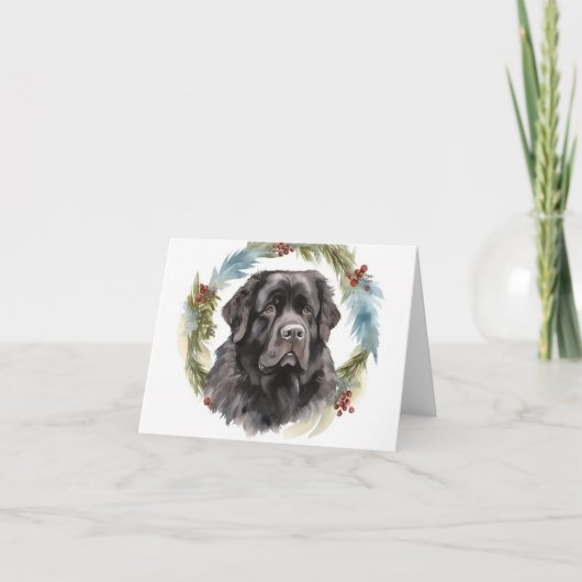 Newfoundland Kerstkrans Feestelijke Pup Kaart (Voorkant)
