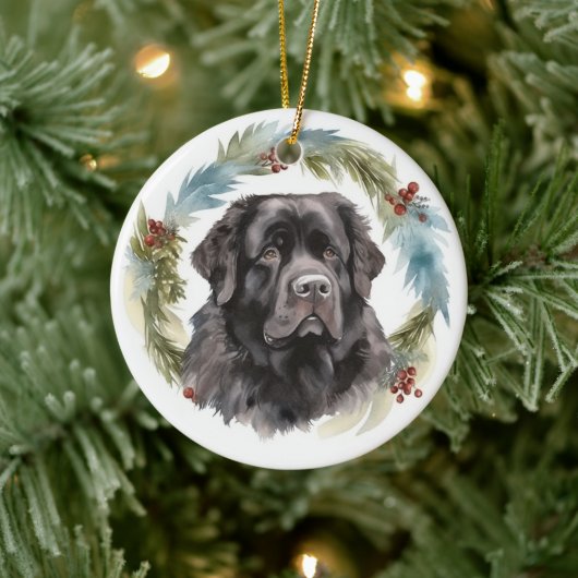 Newfoundland Kerstkrans Feestelijke Pup Keramisch Ornament (Boom)