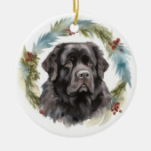 Newfoundland Kerstkrans Feestelijke Pup Keramisch Ornament (Voorkant)