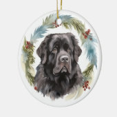Newfoundland Kerstkrans Feestelijke Pup Keramisch Ornament (Links)