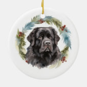 Newfoundland Kerstkrans Feestelijke Pup Keramisch Ornament (Achterkant)