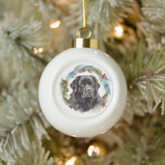 Newfoundland Kerstkrans Feestelijke Pup Keramische Bal Ornament (Boom)