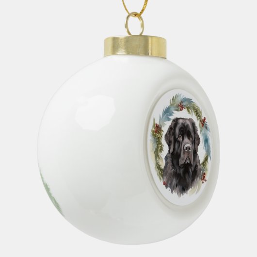 Newfoundland Kerstkrans Feestelijke Pup Keramische Bal Ornament (Links)